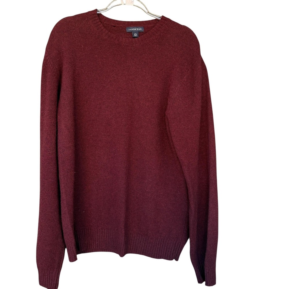 Lands' End Sweater Mens MT Red 100% Lambswool Crewneck Pullover Classic Knit